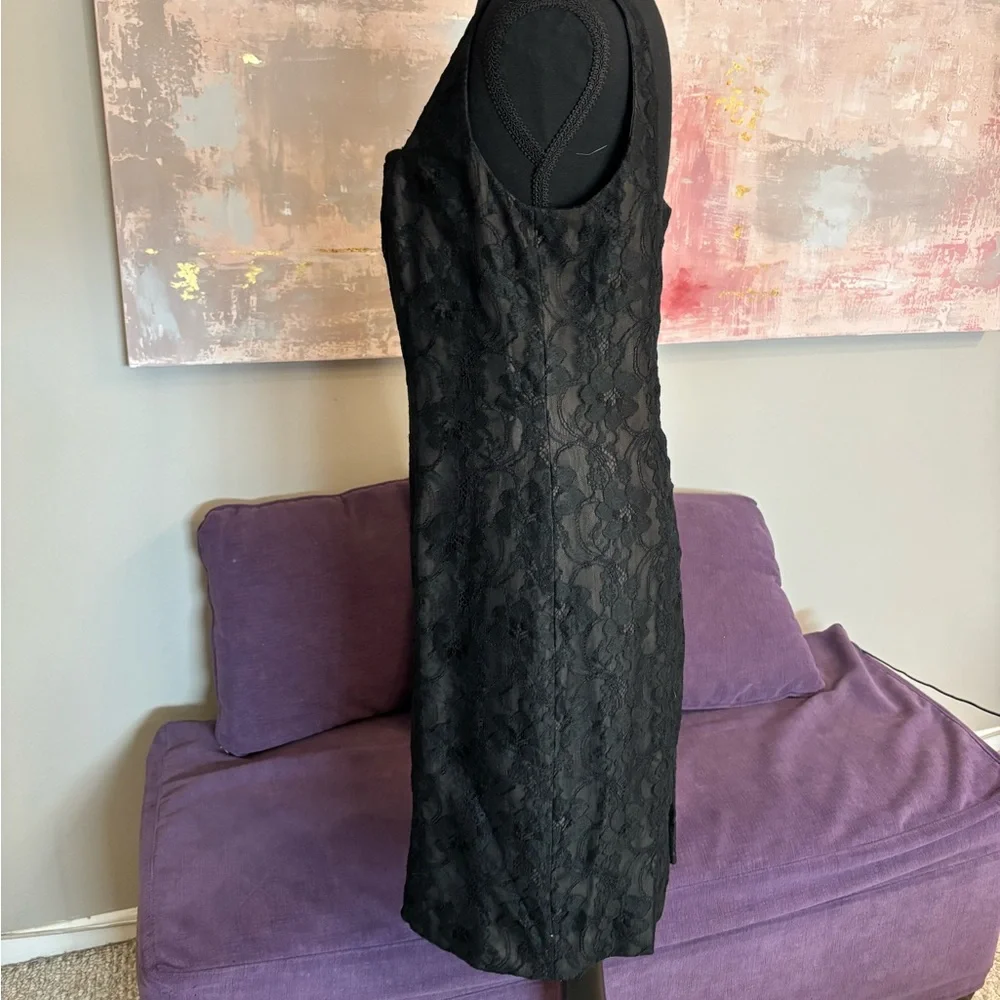 Jones New York Vintage  Elegant Black Dress‎ Lace Overlay Size 8 - Picture 7 of 10
